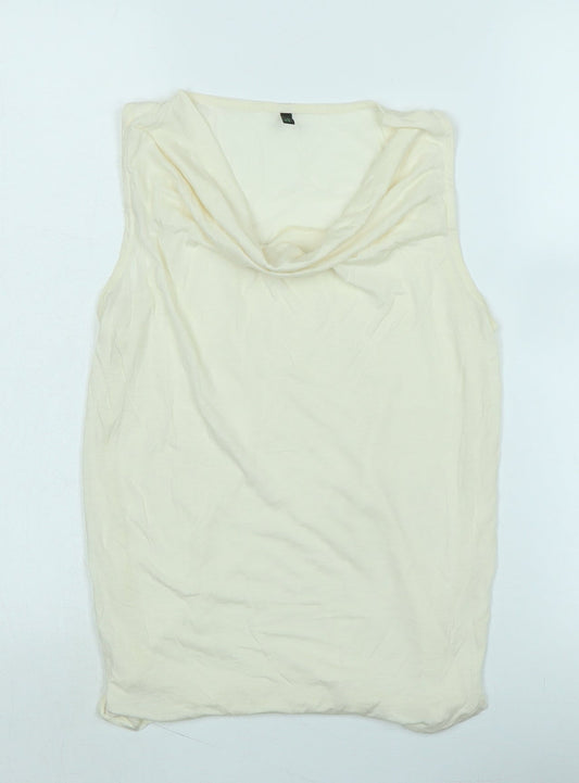 Style Benneton Womens Ivory Cotton Basic Blouse Size S Cowl Neck - Logo
