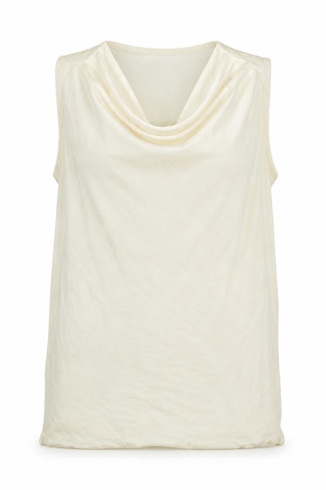Style Benneton Womens Ivory Cotton Basic Blouse Size S Cowl Neck - Logo
