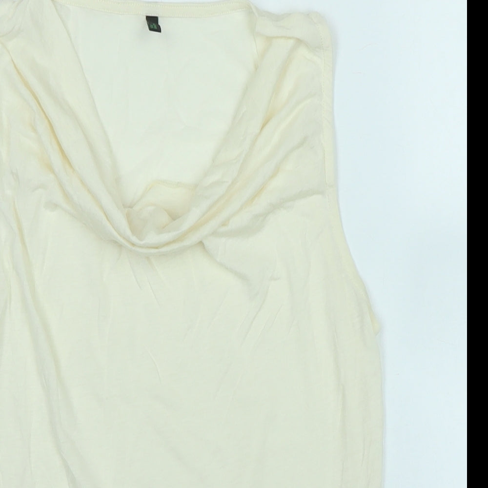 Style Benneton Womens Ivory Cotton Basic Blouse Size S Cowl Neck - Logo