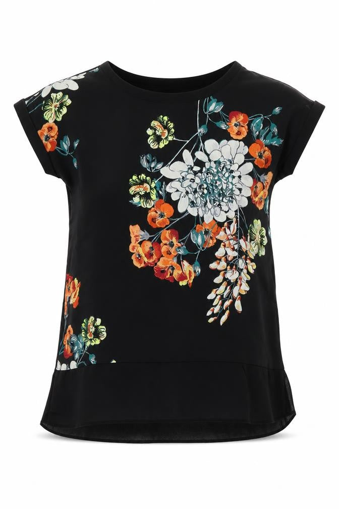 Oasis Womens Black Floral Polyester Basic Blouse Size S Boat Neck - Logo