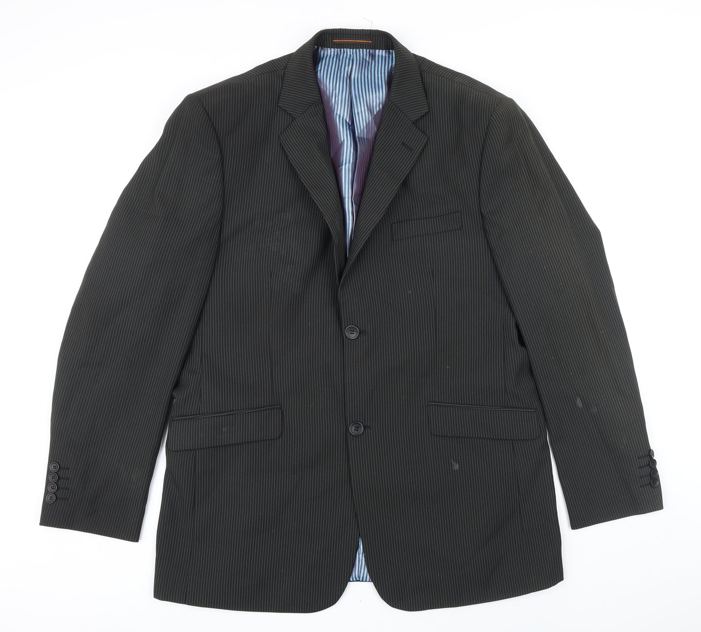 VOEUT Mens Grey Striped Polyester Jacket Blazer Size 46 Regular