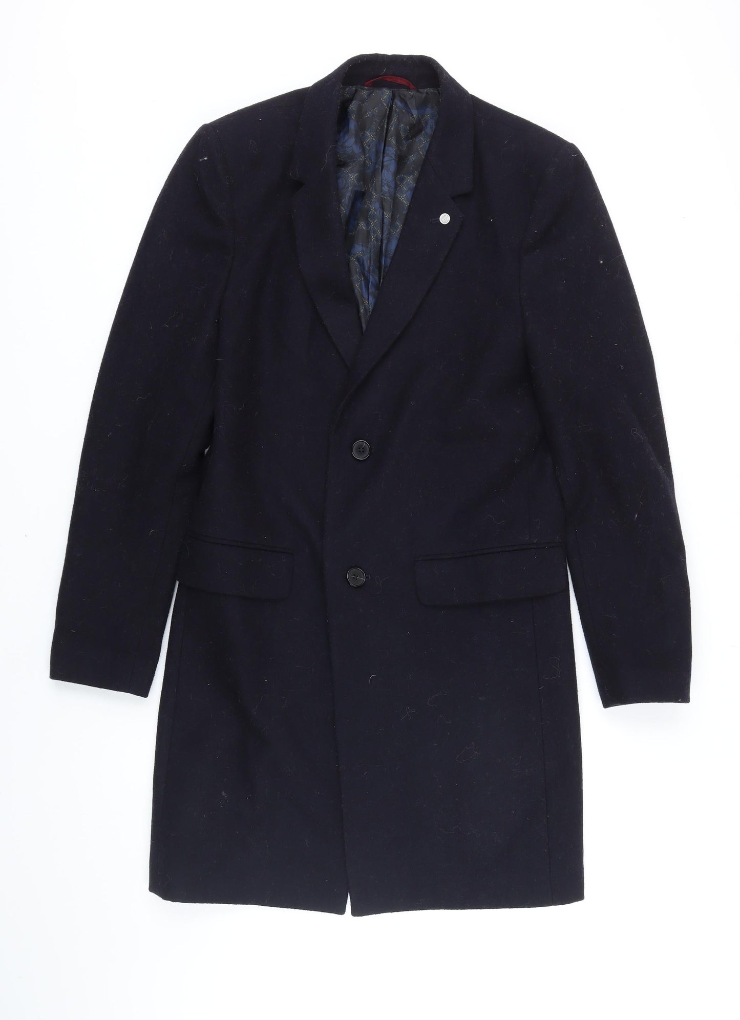 Burton Mens Blue Overcoat Coat Size XS Button