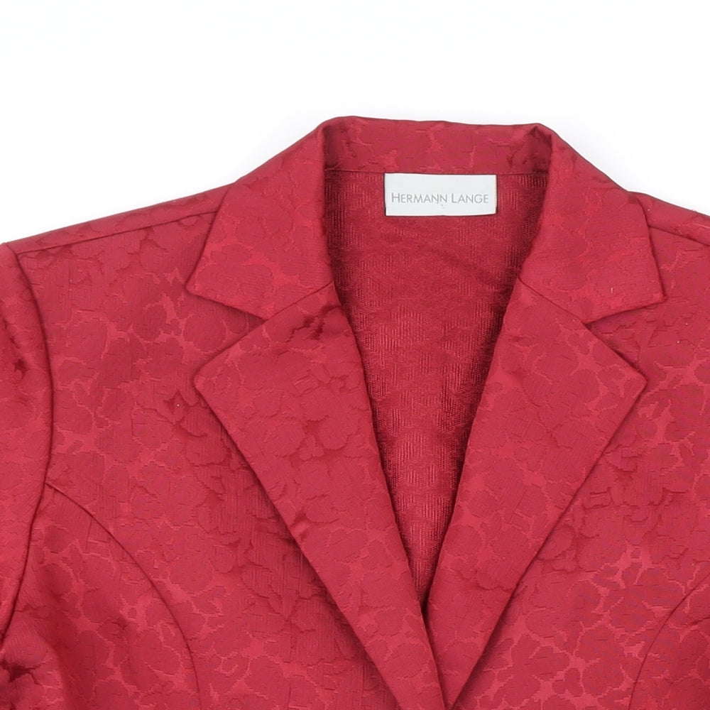 Hermann Lange Womens Red Floral Jacket Blazer Size 10 Button