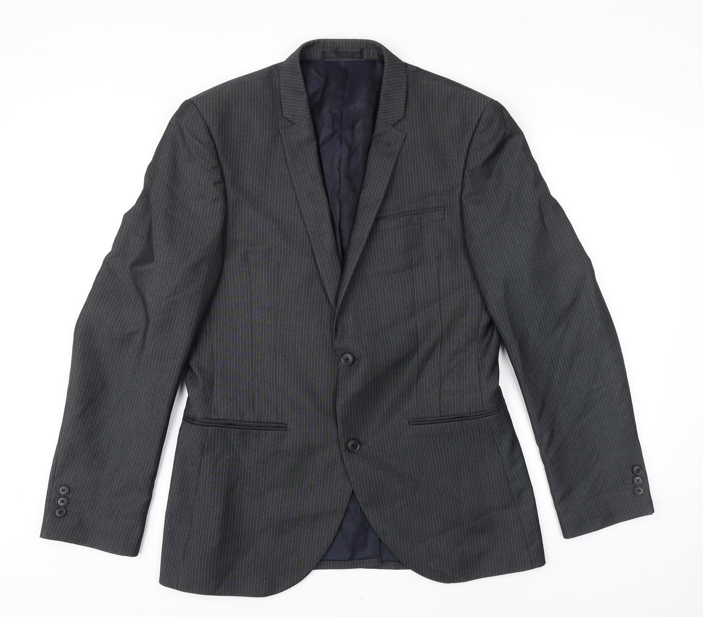 NEXT Mens Grey Striped Polyester Jacket Blazer Size 40 Regular