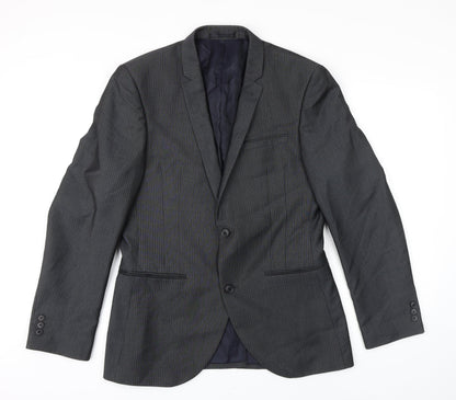 Next Mens Grey Striped Polyester Jacket Blazer Size 40 Regular