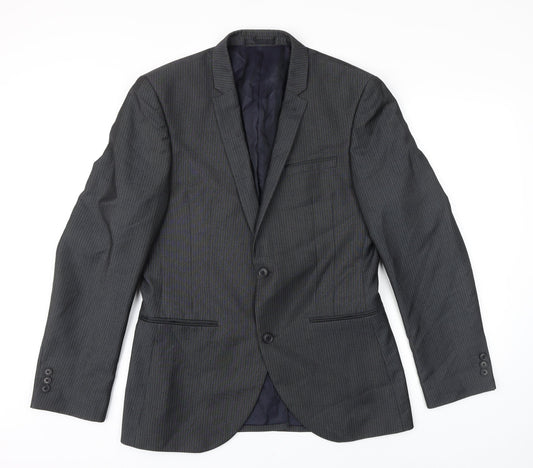 NEXT Mens Grey Striped Polyester Jacket Blazer Size 40 Regular