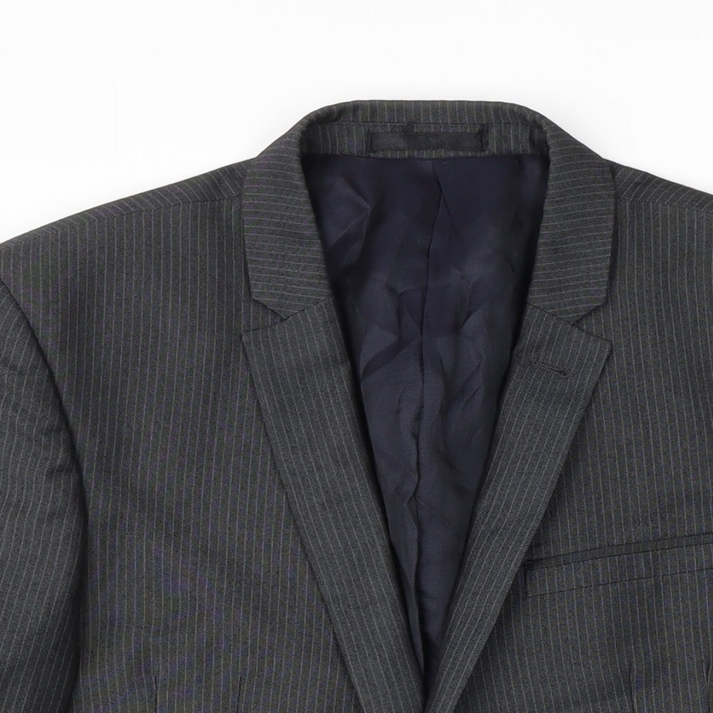 NEXT Mens Grey Striped Polyester Jacket Blazer Size 40 Regular