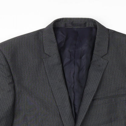 Next Mens Grey Striped Polyester Jacket Blazer Size 40 Regular