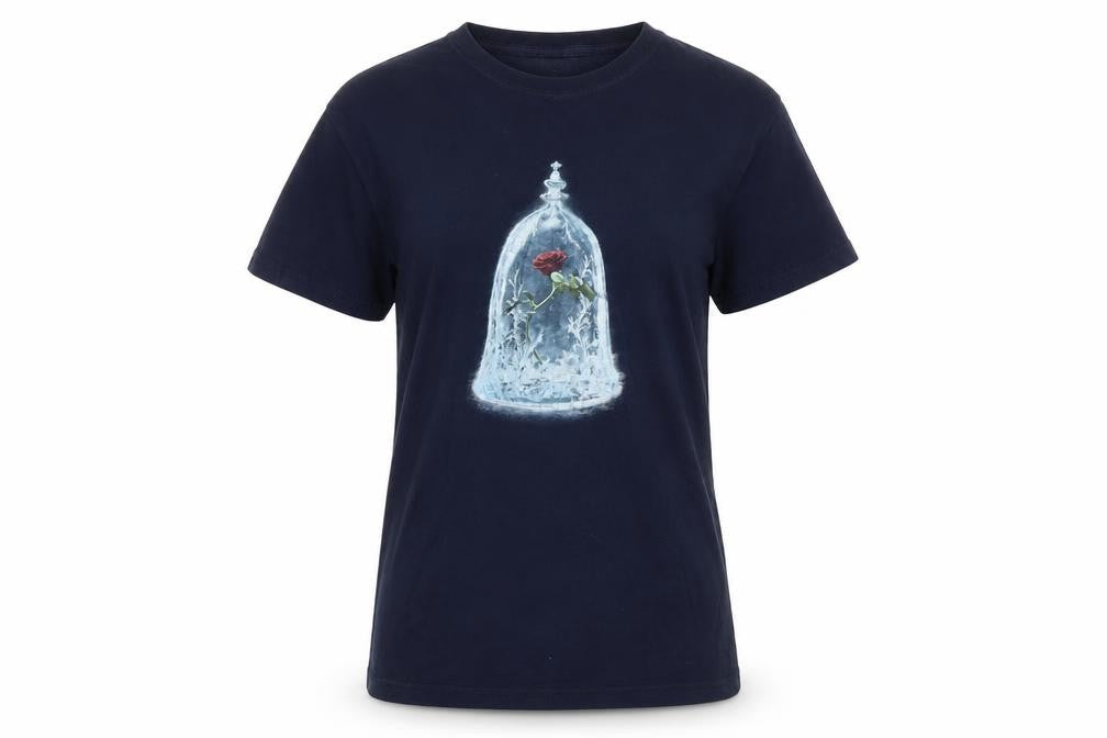 Disney Womens Blue Cotton Basic T-Shirt Size M Round Neck - The Beauty and the Beast