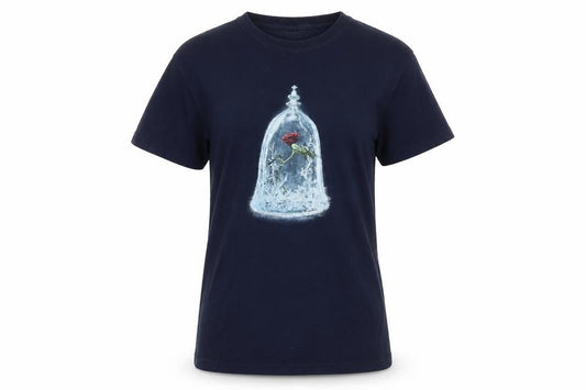 Disney Womens Blue Cotton Basic T-Shirt Size M Round Neck - The Beauty and the Beast