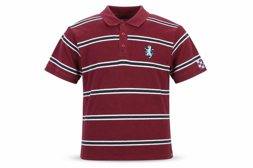 AVFC Mens Red Striped Cotton Polo Size M Collared Pullover