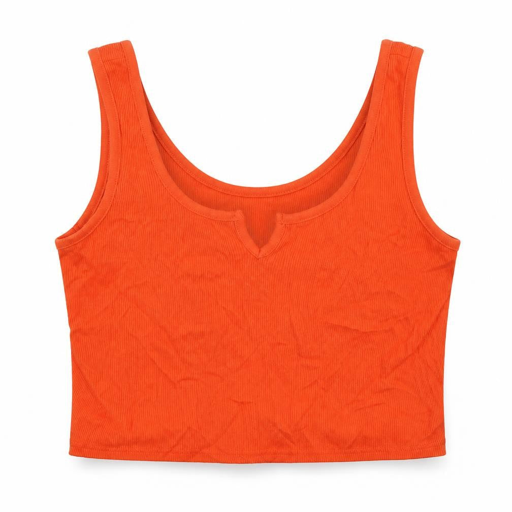 River Island Womens Orange Cotton Cropped Tank Size 12 V-Neck
