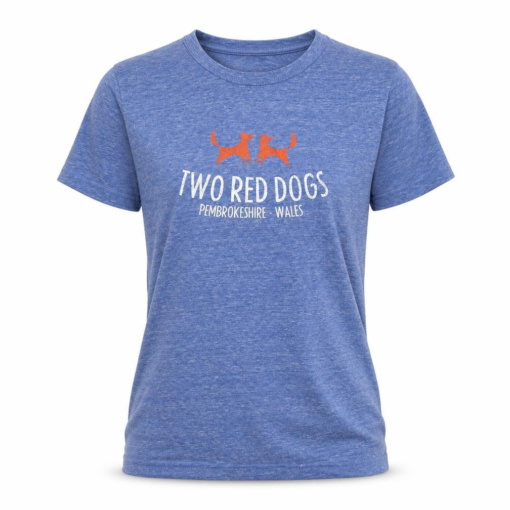 Alternative Earth Organics Womens Blue Polyester Basic T-Shirt Size S Round Neck - Two Red Dots