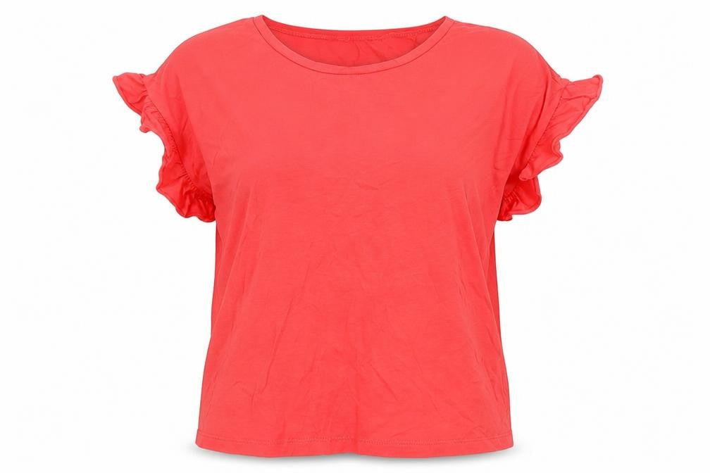Zara Womens Red Cotton Basic T-Shirt Size M Round Neck
