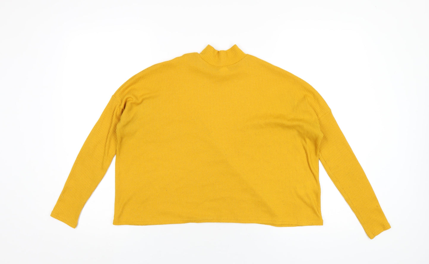 H&M Womens Yellow Polyester Basic T-Shirt Size XS Mock Neck