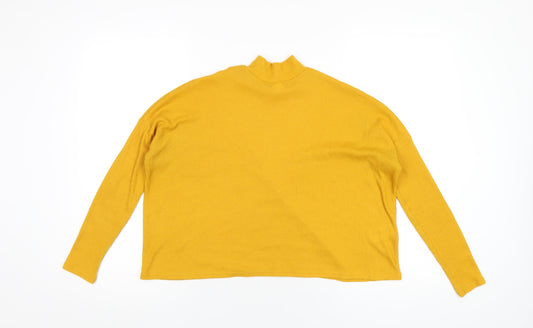 H&M Womens Yellow Polyester Basic T-Shirt Size XS Mock Neck