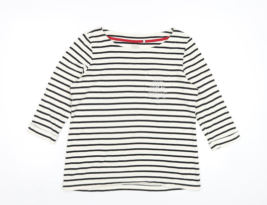 David Emanuel Womens White Striped Cotton Basic T-Shirt Size 14 Round Neck