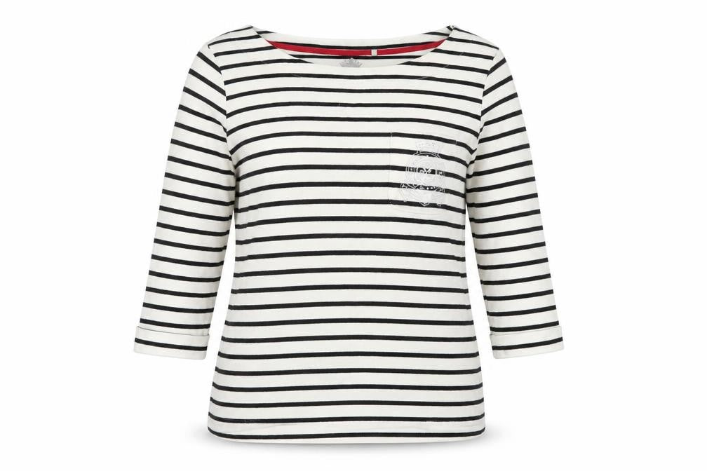 David Emanuel Womens White Striped Cotton Basic T-Shirt Size 14 Round Neck