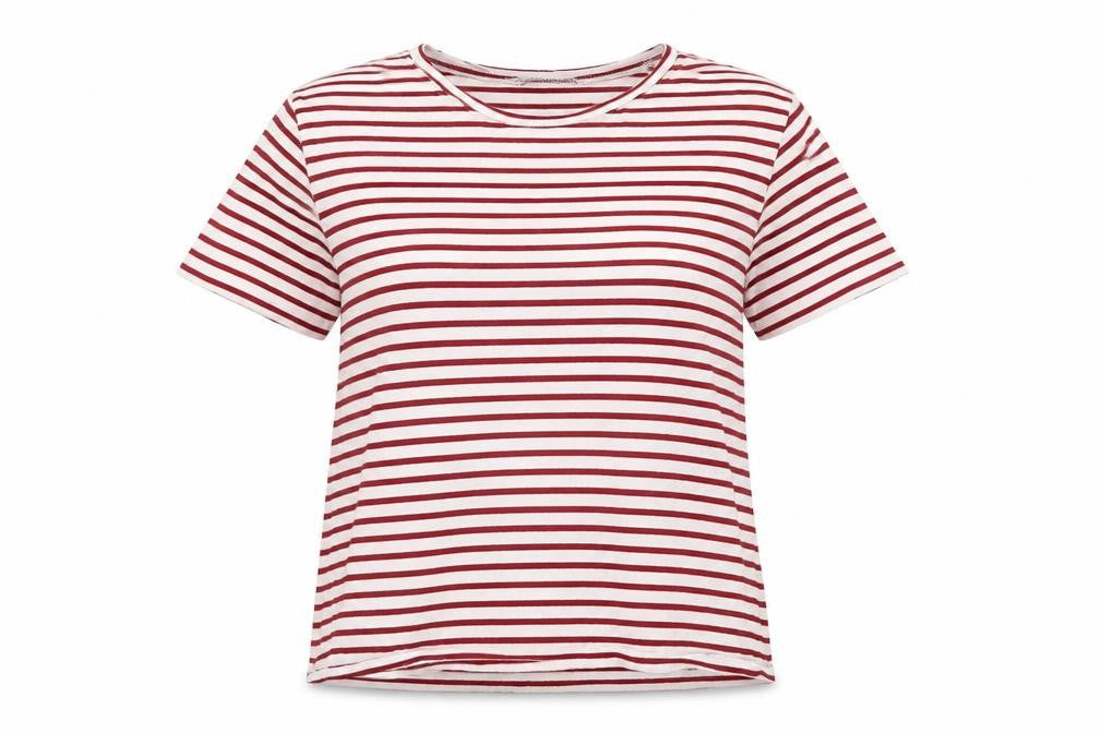 Zara Womens Red Striped Cotton Basic T-Shirt Size M Round Neck