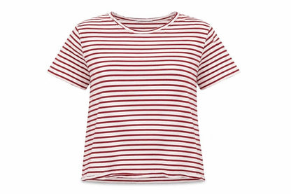 Zara Womens Red Striped Cotton Basic T-Shirt Size M Round Neck