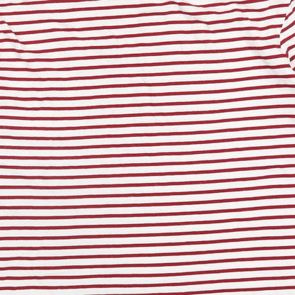 Zara Womens Red Striped Cotton Basic T-Shirt Size M Round Neck
