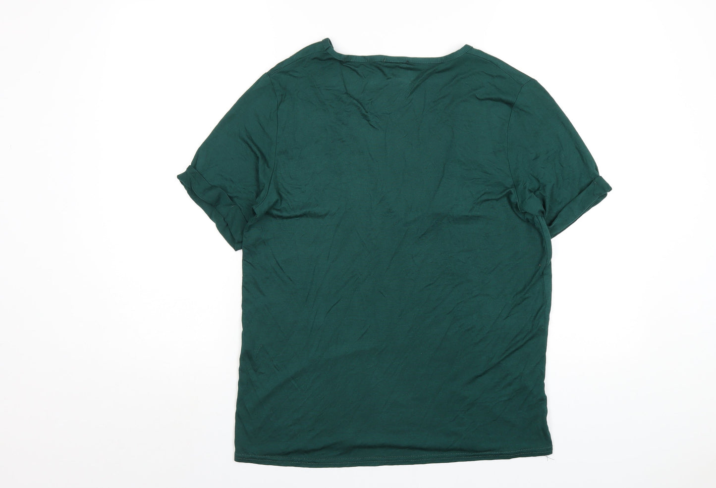 Nasty Gal Womens Green Viscose Basic T-Shirt Size M V-Neck