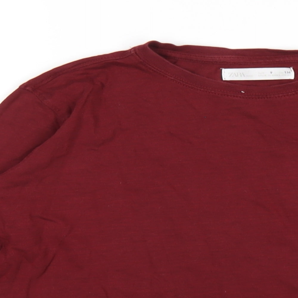 Zara Boys Red Cotton Basic T-Shirt Size 9 Years Round Neck Pullover