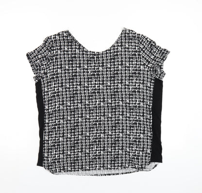 Marks & Spencer Womens Black Geometric Viscose Basic T-Shirt Size 12 Round Neck