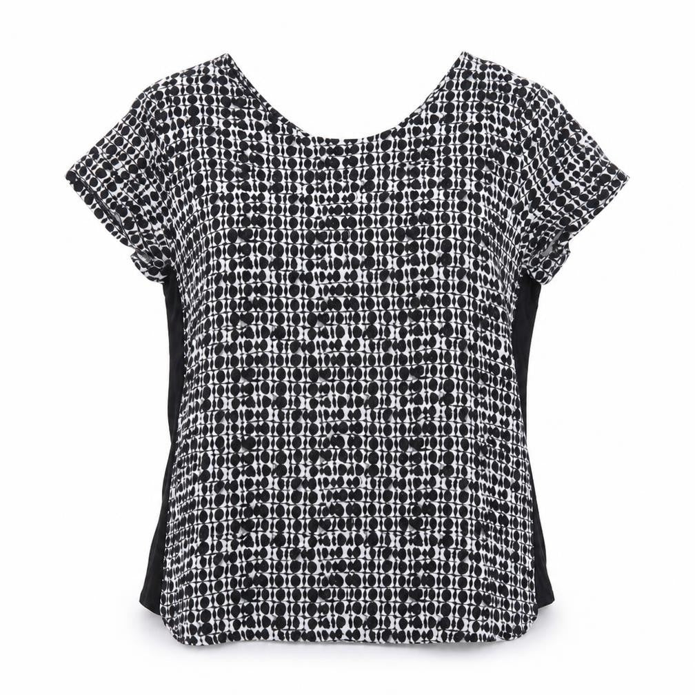 Marks & Spencer Womens Black Geometric Viscose Basic T-Shirt Size 12 Round Neck
