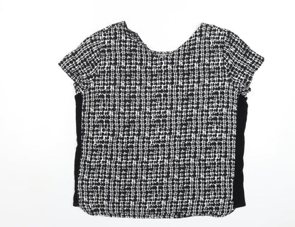 Marks & Spencer Womens Black Geometric Viscose Basic T-Shirt Size 12 Round Neck