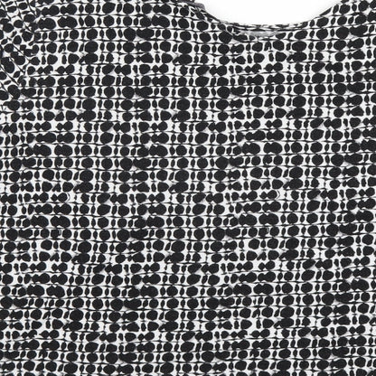 Marks & Spencer Womens Black Geometric Viscose Basic T-Shirt Size 12 Round Neck