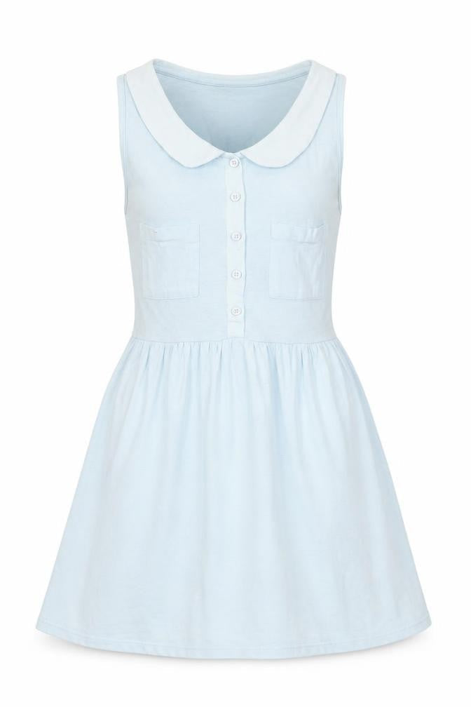 Miss Selfridge Womens Blue Cotton A-Line Size 10 Square Neck Button