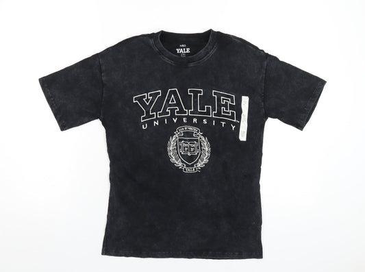 Yale Girls Black Cotton Basic T-Shirt Size 9-10 Years Round Neck Pullover - Yale University
