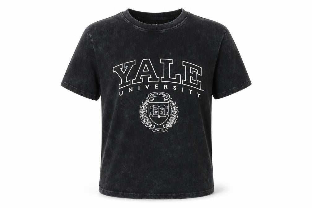 Yale Girls Black Cotton Basic T-Shirt Size 9-10 Years Round Neck Pullover - Yale University