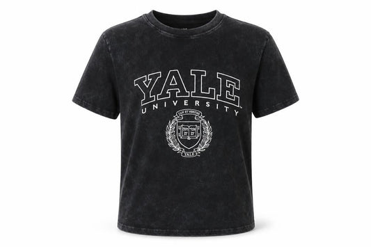 Yale Girls Black Cotton Basic T-Shirt Size 9-10 Years Round Neck Pullover - Yale University