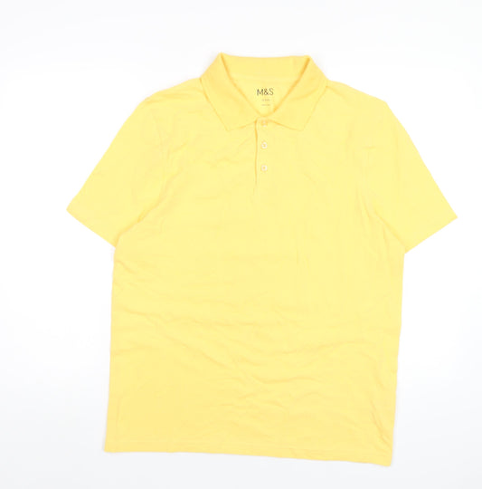 Marks and Spencer Boys Yellow Cotton Basic Polo Size 15-16 Years Collared Button