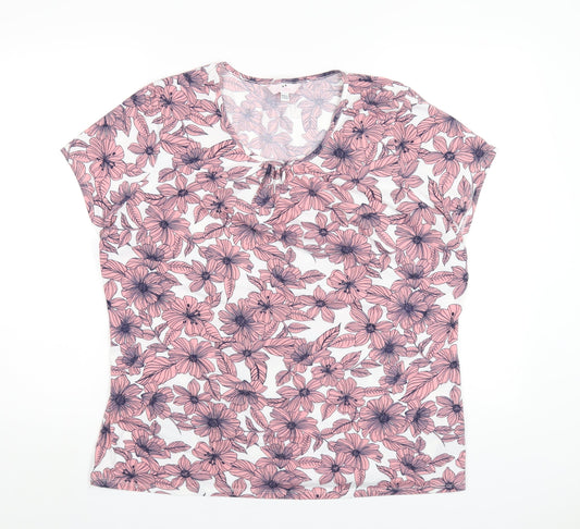 Julipa Womens Pink Floral Polyester Basic T-Shirt Size 18 Round Neck