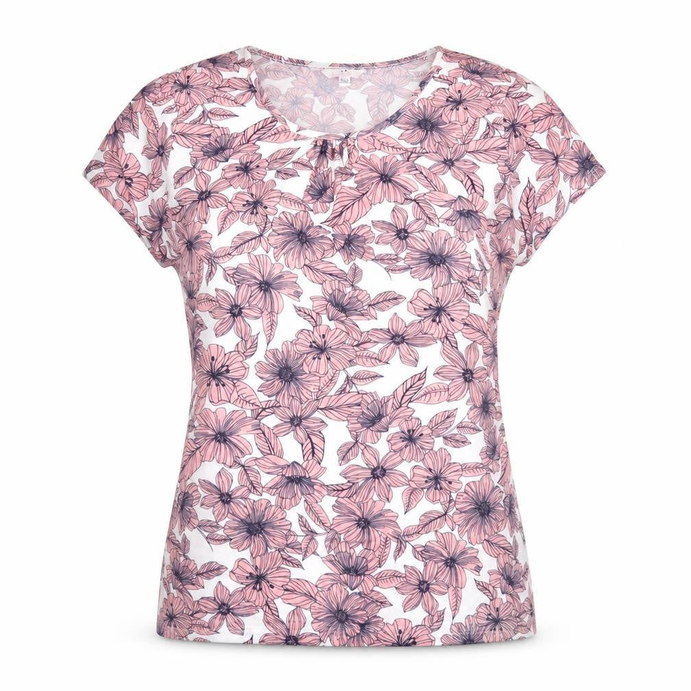 Julipa Womens Pink Floral Polyester Basic T-Shirt Size 18 Round Neck