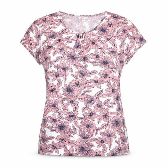 Julipa Womens Pink Floral Polyester Basic T-Shirt Size 18 Round Neck