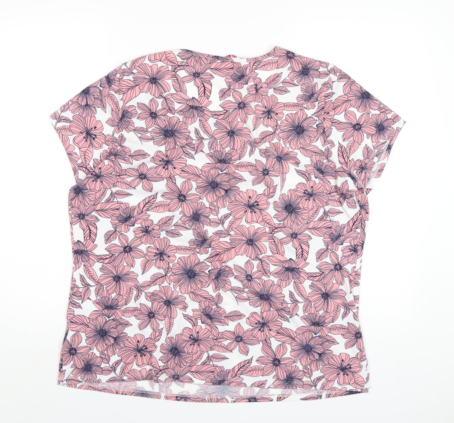 Julipa Womens Pink Floral Polyester Basic T-Shirt Size 18 Round Neck