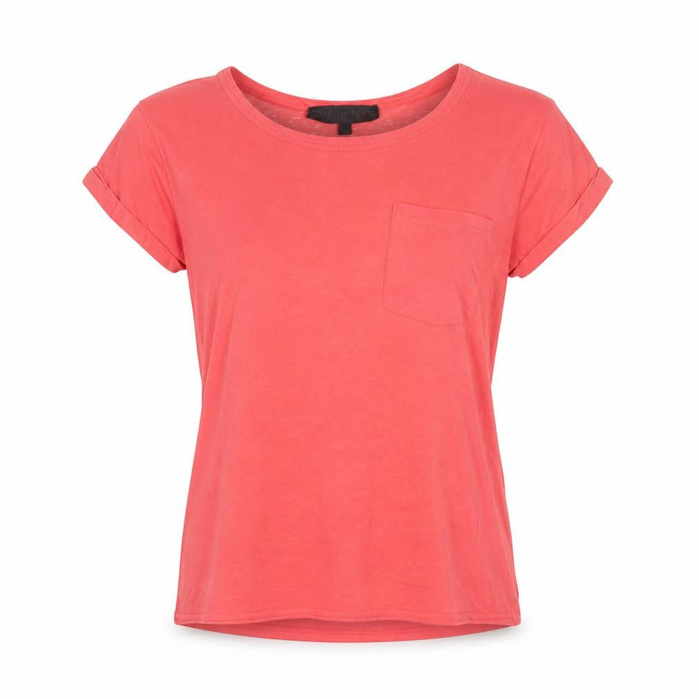 Topshop Womens Red Cotton Basic T-Shirt Size 8 Round Neck