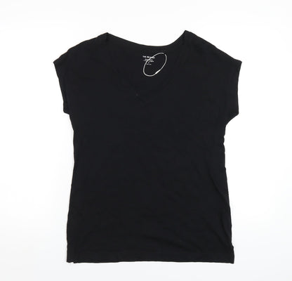 Marks & Spencer Womens Black Cotton Basic T-Shirt Size 6 V-Neck
