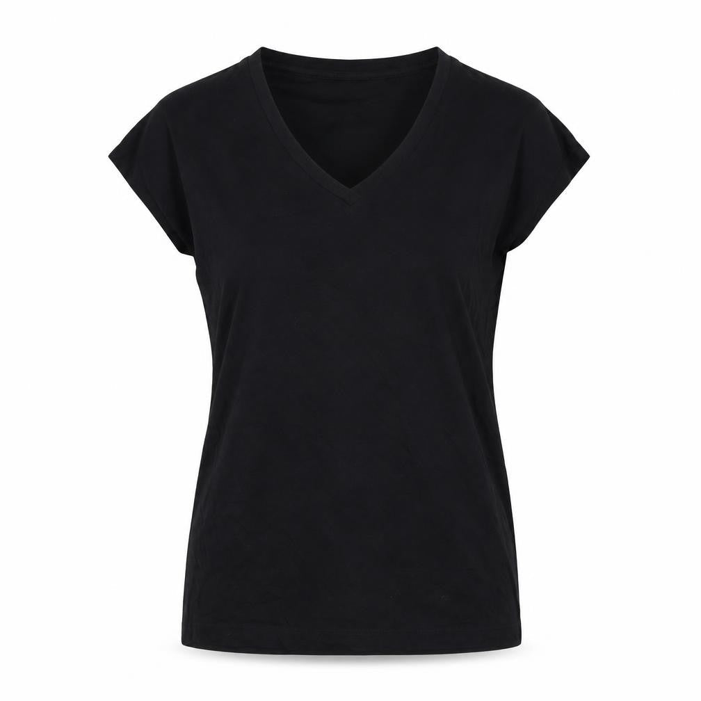 Marks & Spencer Womens Black Cotton Basic T-Shirt Size 6 V-Neck