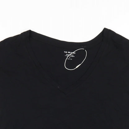 Marks & Spencer Womens Black Cotton Basic T-Shirt Size 6 V-Neck