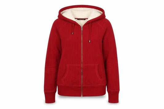 Front view of Dunnes women’s red jacket, size UK 12, zip