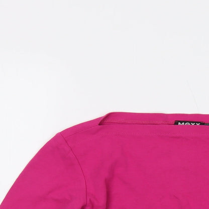 Close-up detail of Mexx women’s pink cotton basic t-shirt, size S, square neck