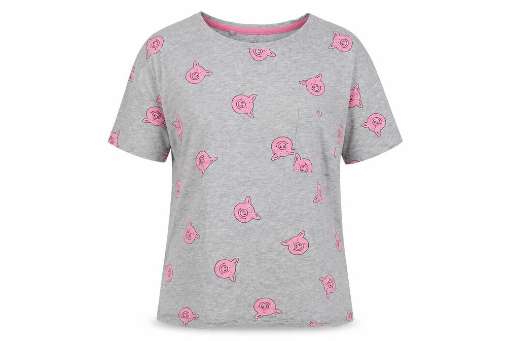 Percy Pig Womens Grey Geometric Cotton Basic T-Shirt Size 8 Round Neck