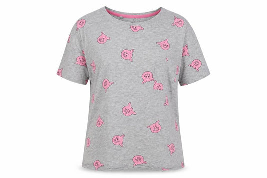 Percy Pig Womens Grey Geometric Cotton Basic T-Shirt Size 8 Round Neck