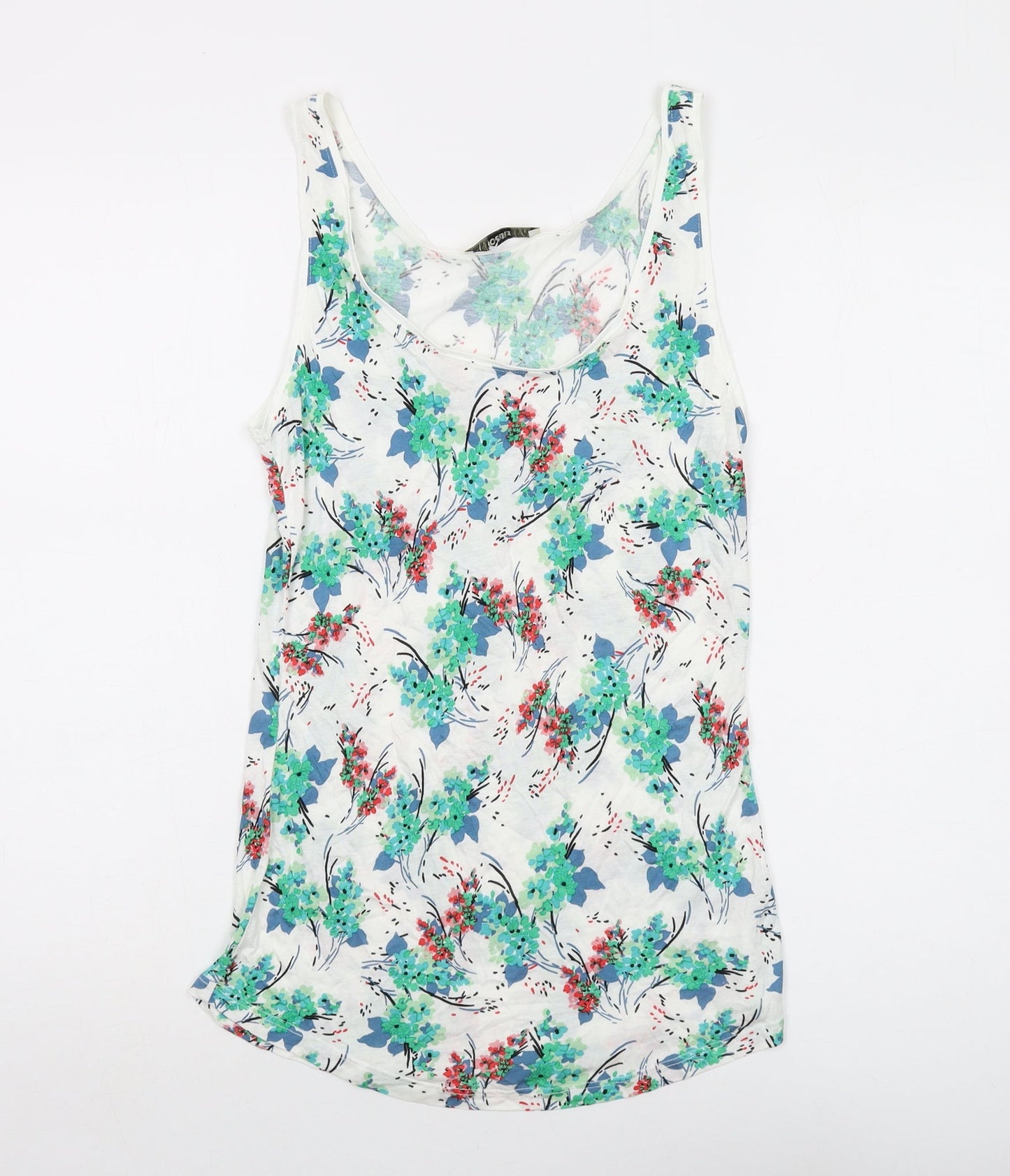 Oasis Womens White Geometric Viscose Basic Tank Size M Round Neck