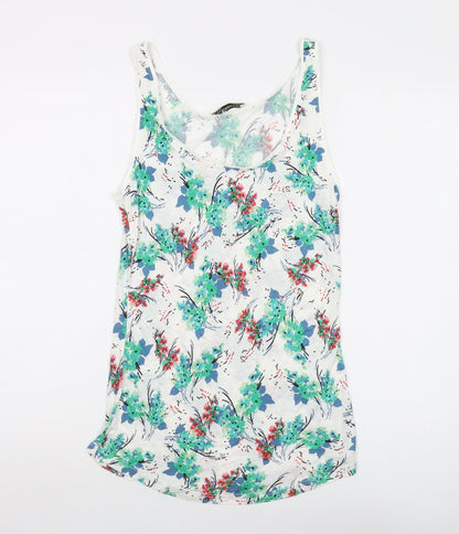 Oasis Womens White Geometric Viscose Basic Tank Size M Round Neck
